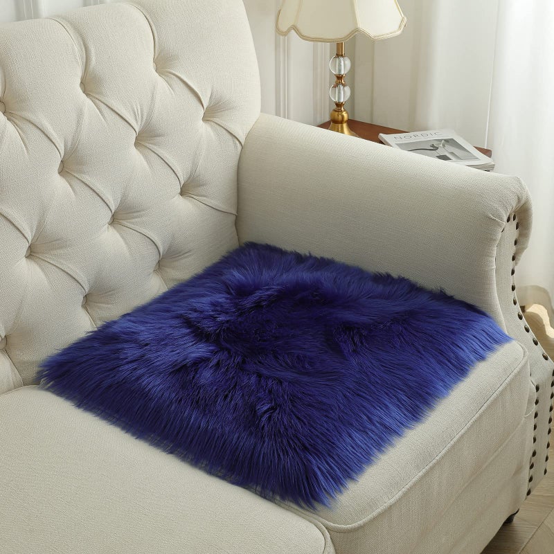 Softlife Blue Faux Fur Sheepskin Chair Cover Seat Cushion Pad Super Soft Area Rugs for Living Bedroom Sofa Dorm (1.6ft x 1.6ft, Royal Blue) - Image 3
